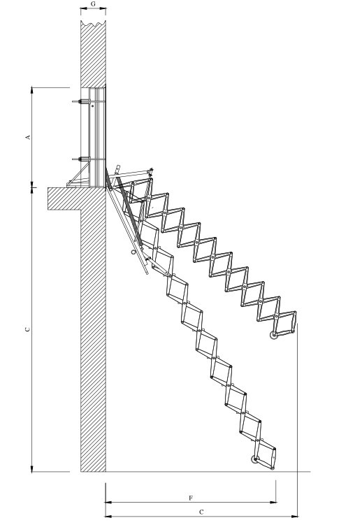 Escalier escamotable avec trappe verticale pour mur – 276 à 300 cm